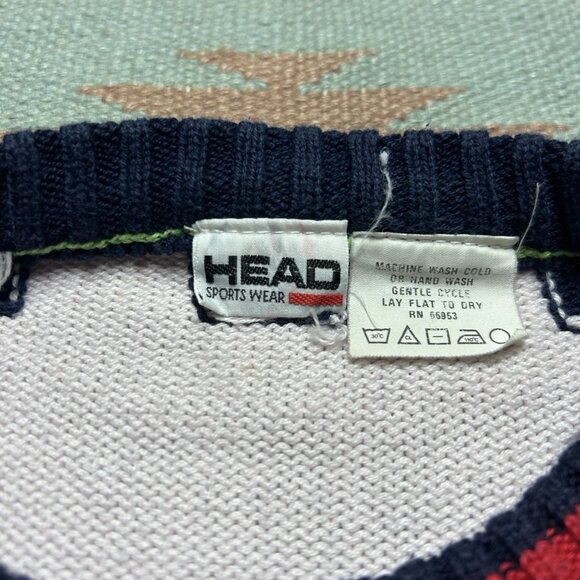 Vintage 80s head sportswear knit sweater ski snow cotton stars boxy medium - Picture 7 of 9